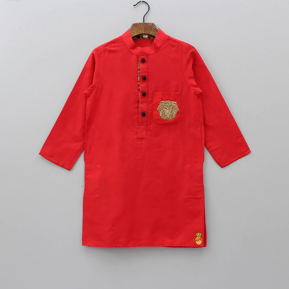 Red Kurta With Embroidery Patch