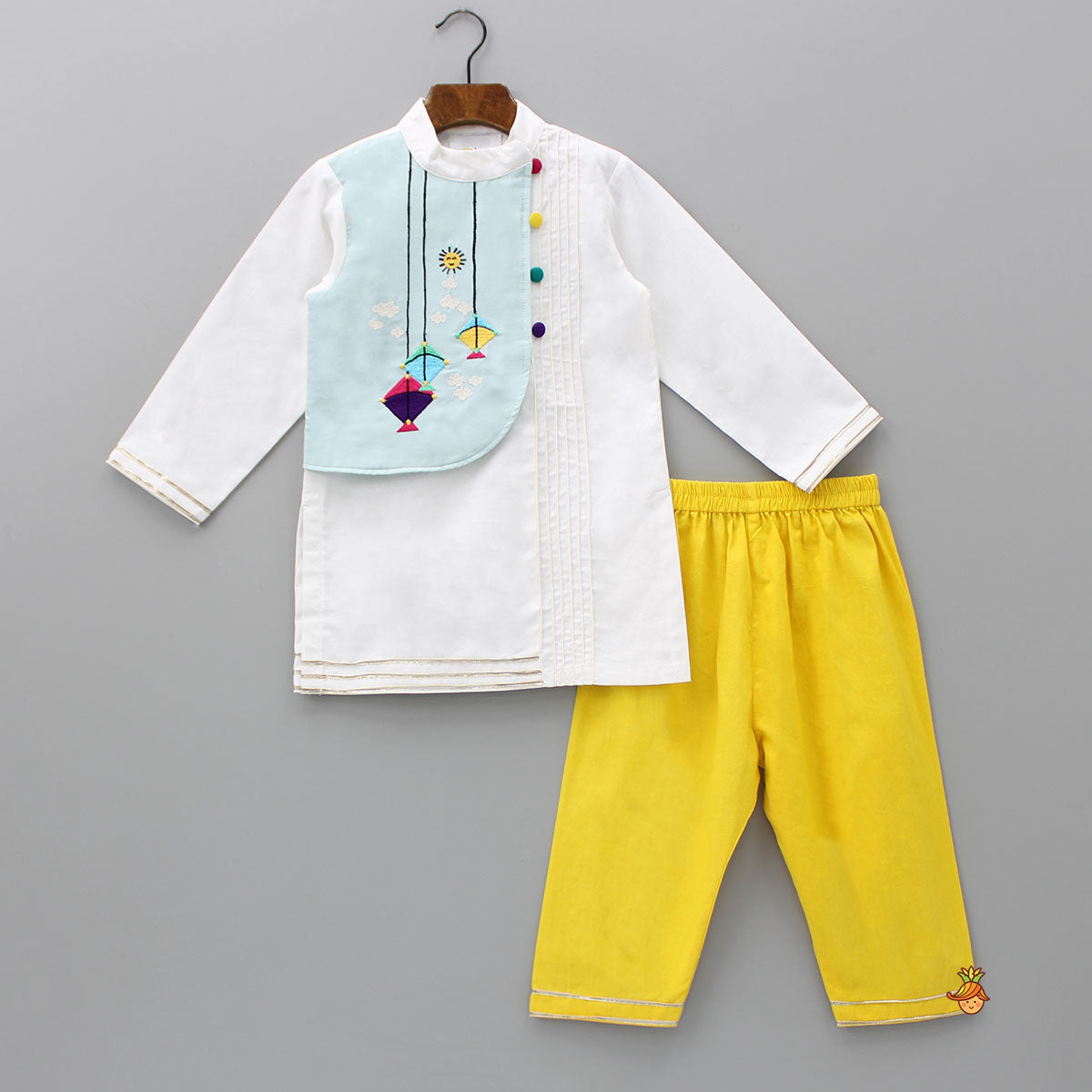 Flying Kite Embroidered Work Pintuck Design Kurta With Pant
