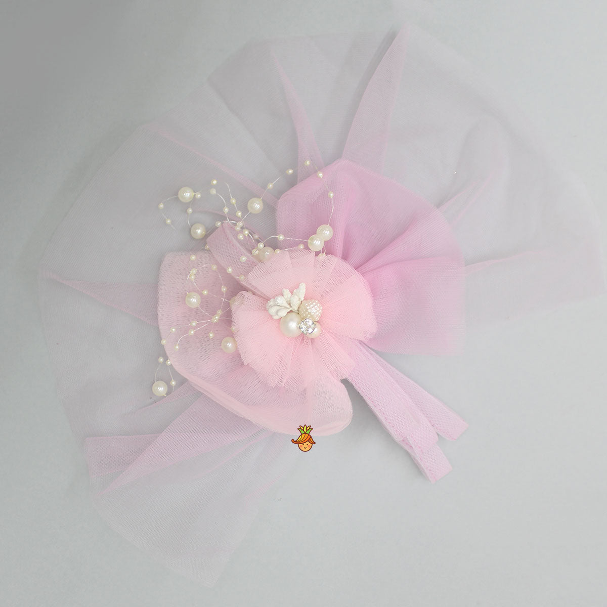 Elegant Pink Floral Stone And Pearl Work Hair Clip