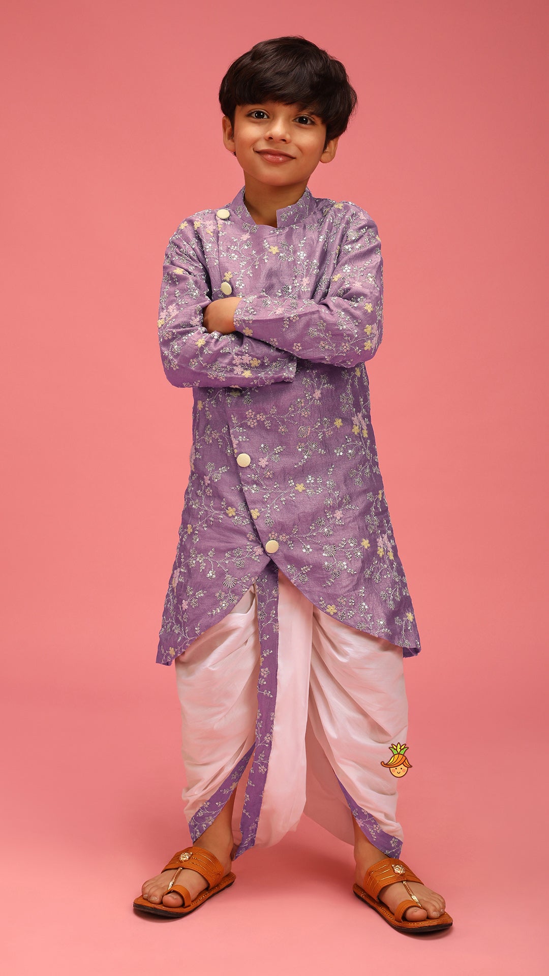 Sequin And Thread Work Lavender Kurta With Dhoti