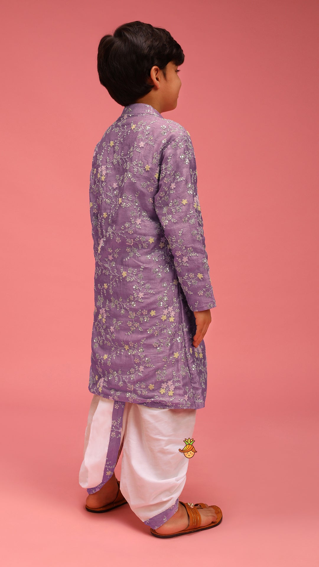Sequin And Thread Work Lavender Kurta With Dhoti