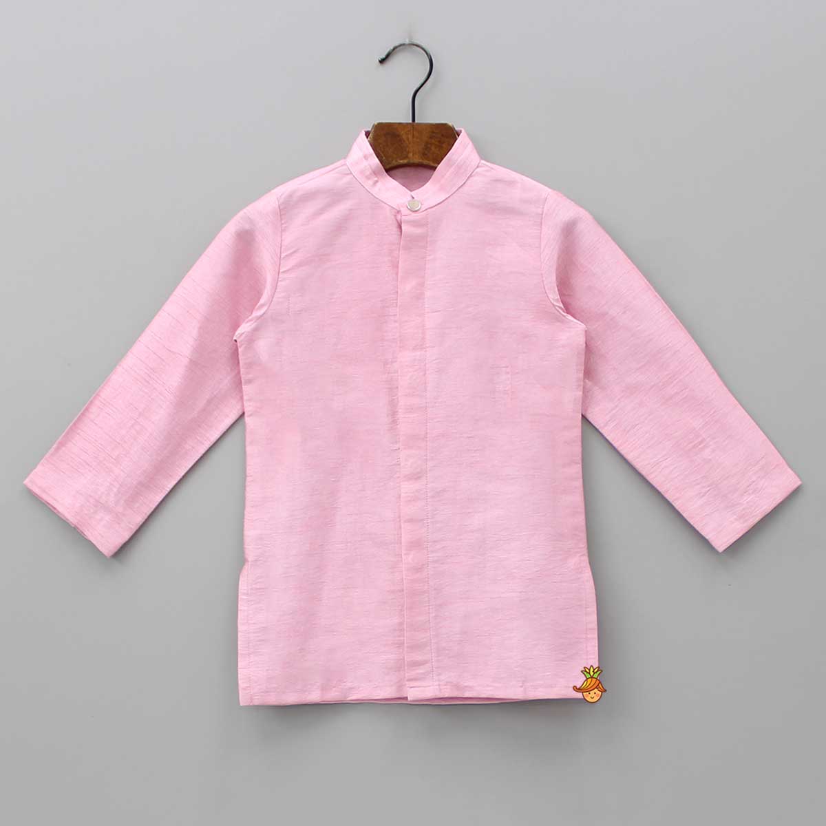 Front Open Baby Pink Kurta With Beautiful Floral Printed Jacket And White Pyjama