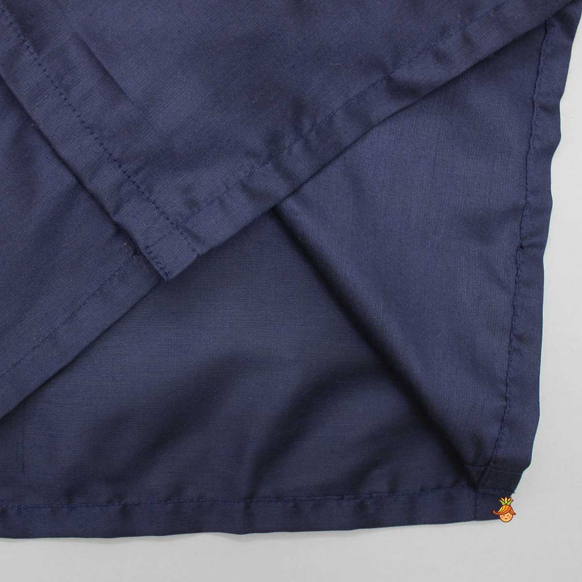 Blue Kurta With Diagonal Button Detail Jacket And Pyjama