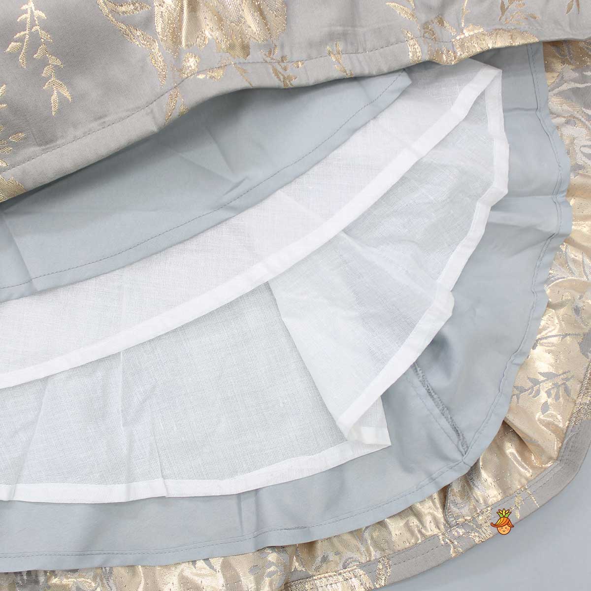 Grey Brocade Box Pleated Dress