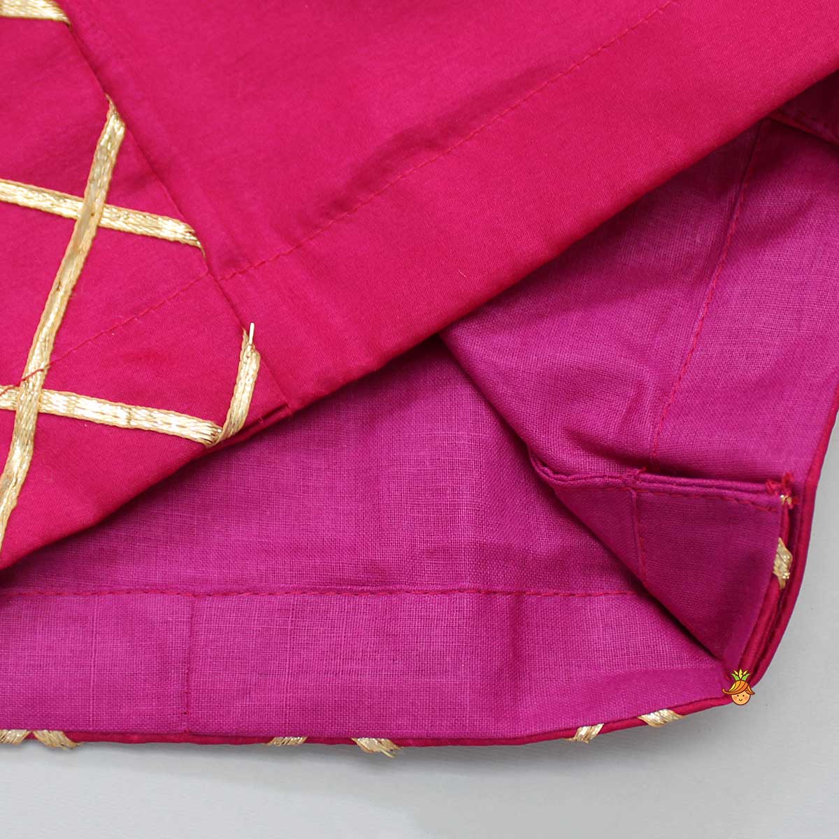 Gota Lace Work Pink Top And Bandhani Printed Jacket With Lehenga