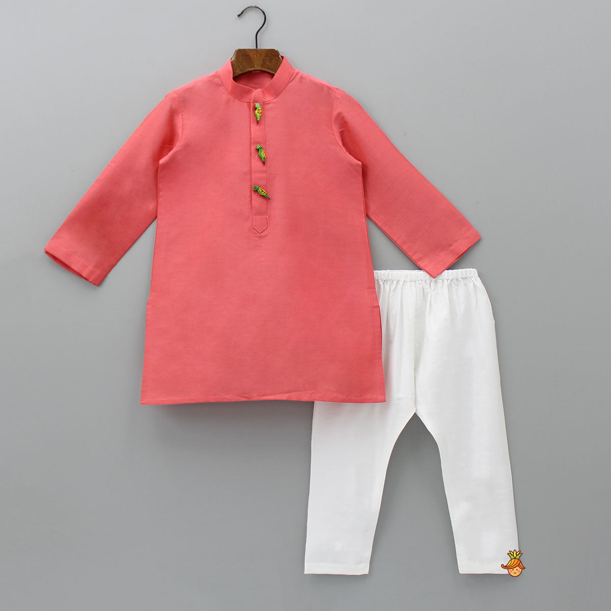 Ethnic Kurta With Wooden Show Buttons And Pyjama