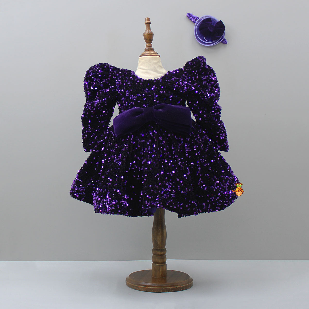 Stylish Sleeves Exquisite Purple Dress With Head Band