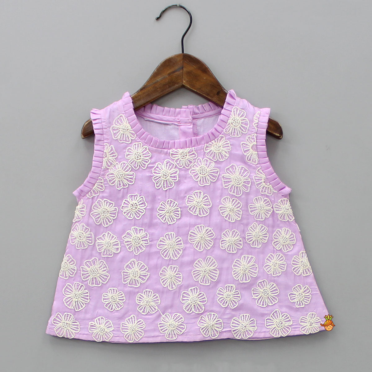 Round Neck Lavender Embroidered Top And Flared Palazzo