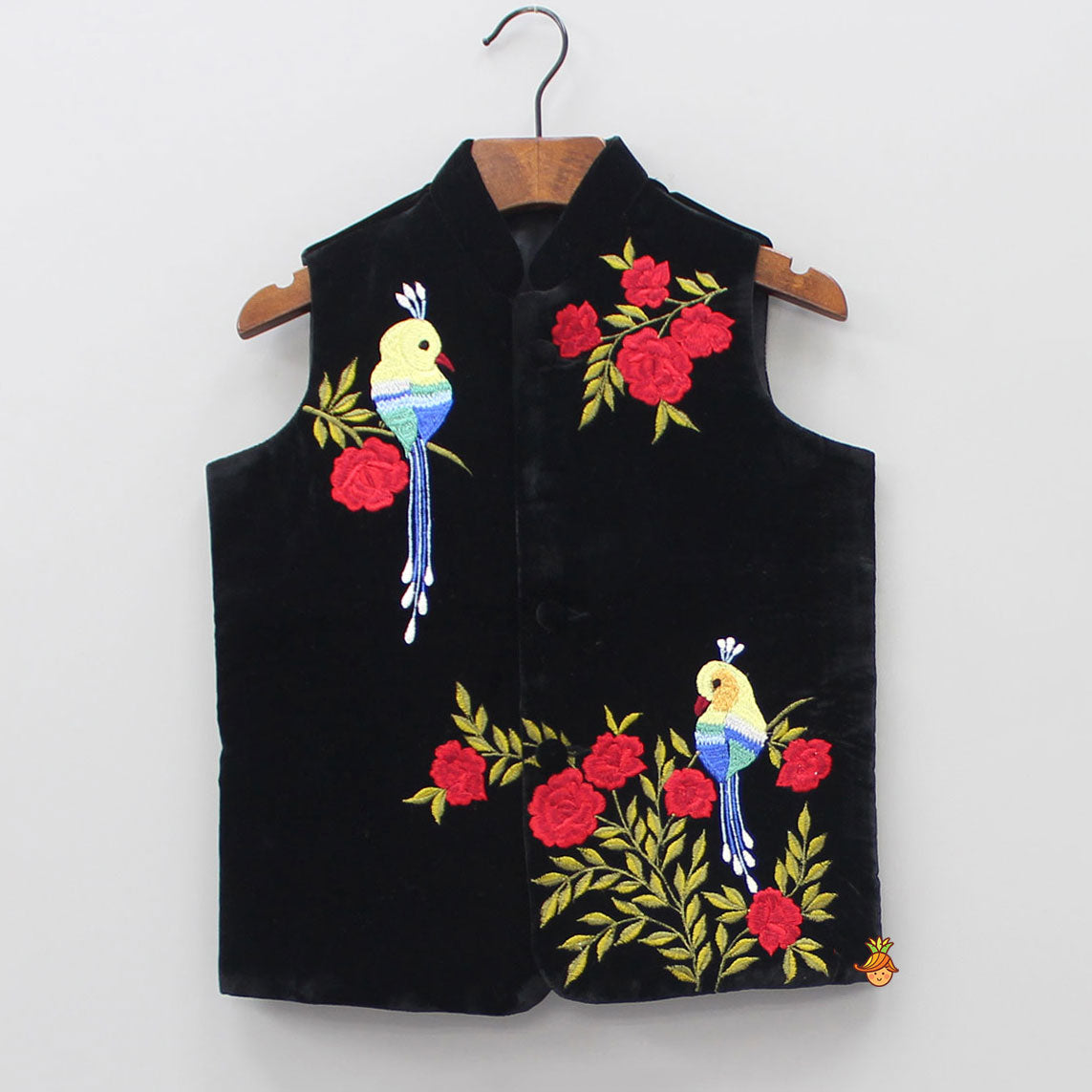 Bird And Floral Embroidered Velvet Jacket