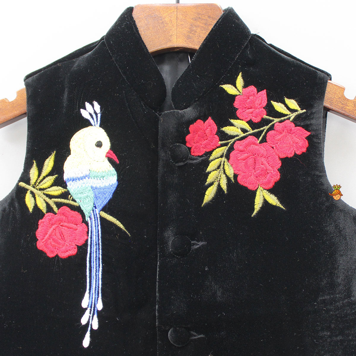 Bird And Floral Embroidered Velvet Jacket