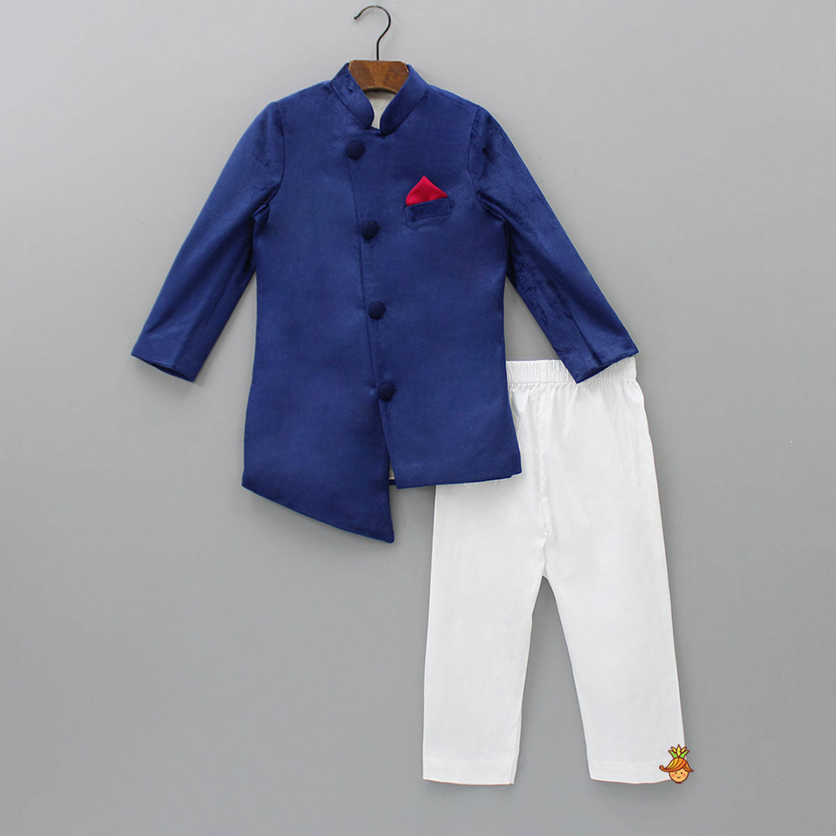Elegant Blue Front Open Asymmetric Sherwani And Pyjama
