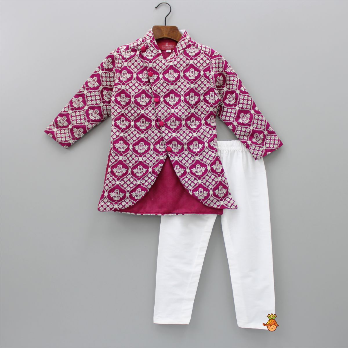 Embroidered Sherwani And White Pyjama