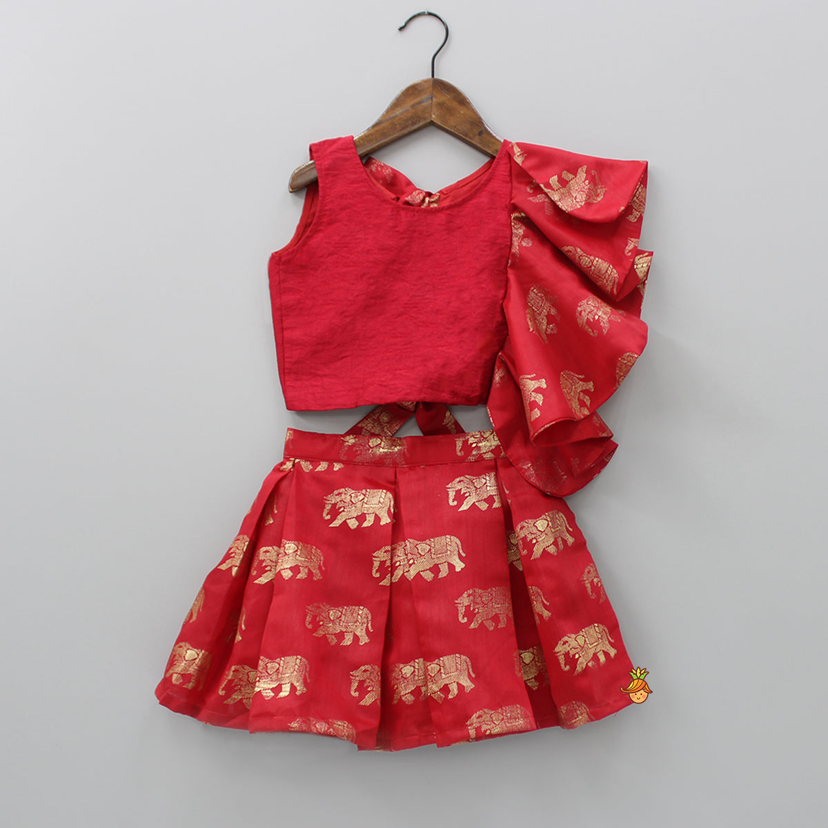 Stylish Red Top And Skirt With Elephant Print
