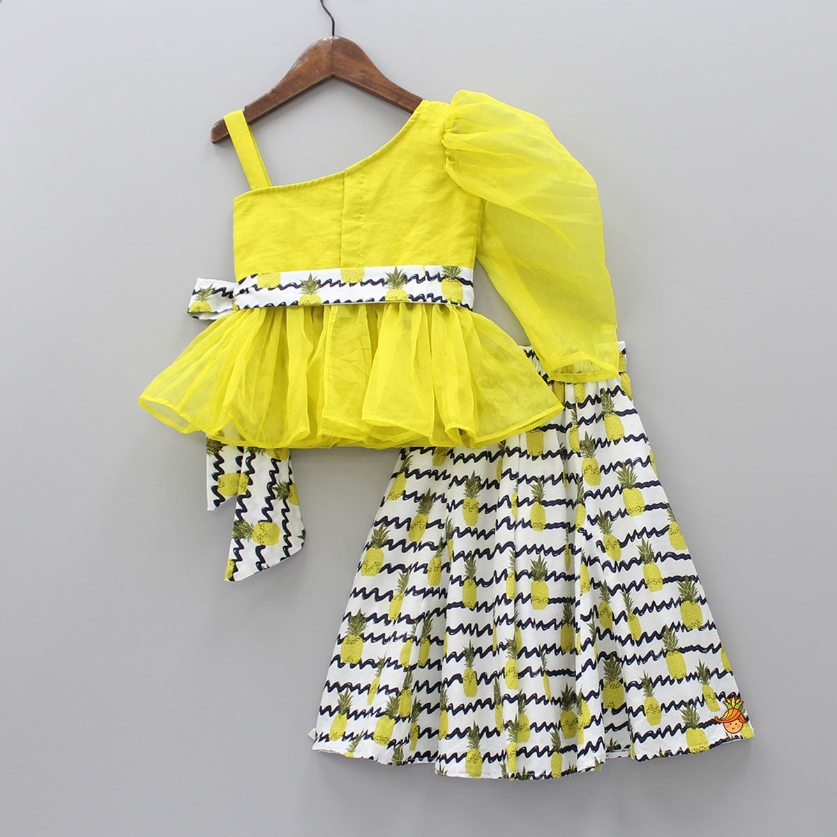 Stylish Yellow One Shoulder Top With Printed Palazzo