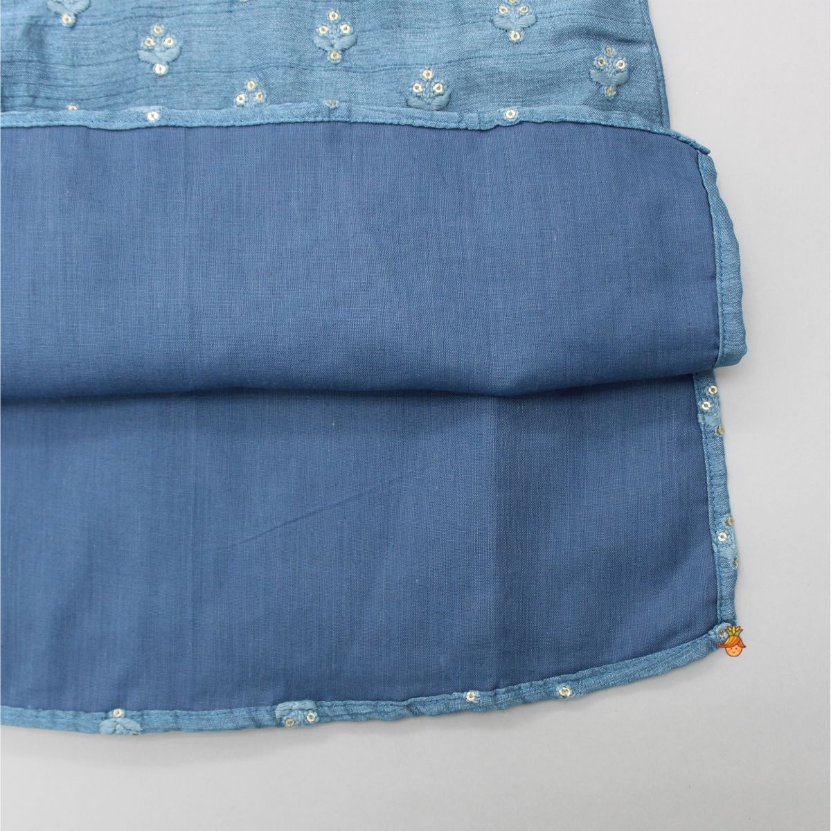 Blue Floral Thread And Sequin Work Kurta And Pyjama