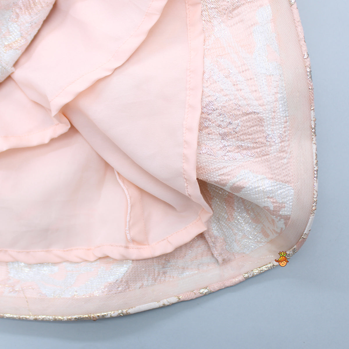Peach Zari Brocade Ruffle Sleeves Dress