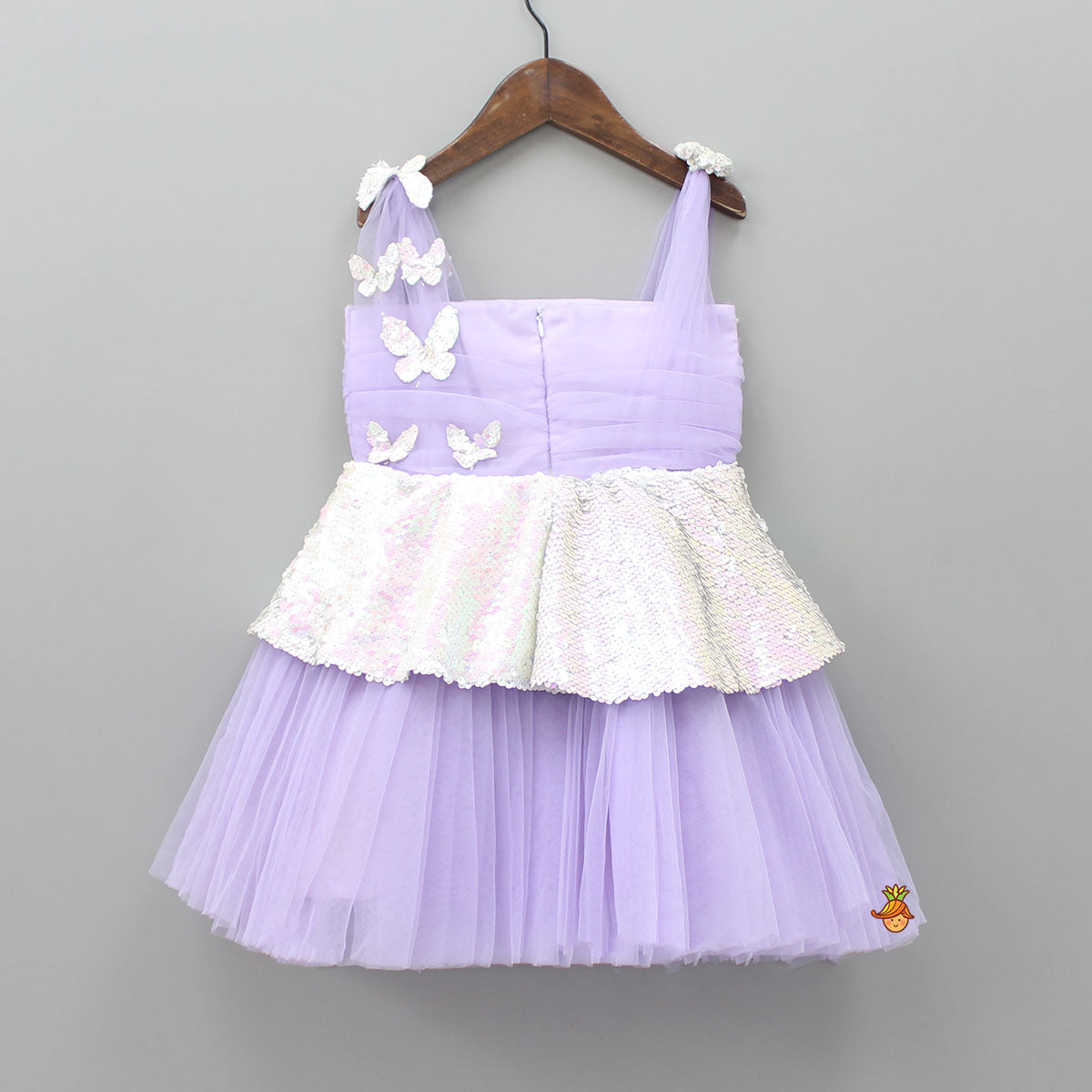 Lilac Sequin Butterfly Embellished Dress With Hairclip