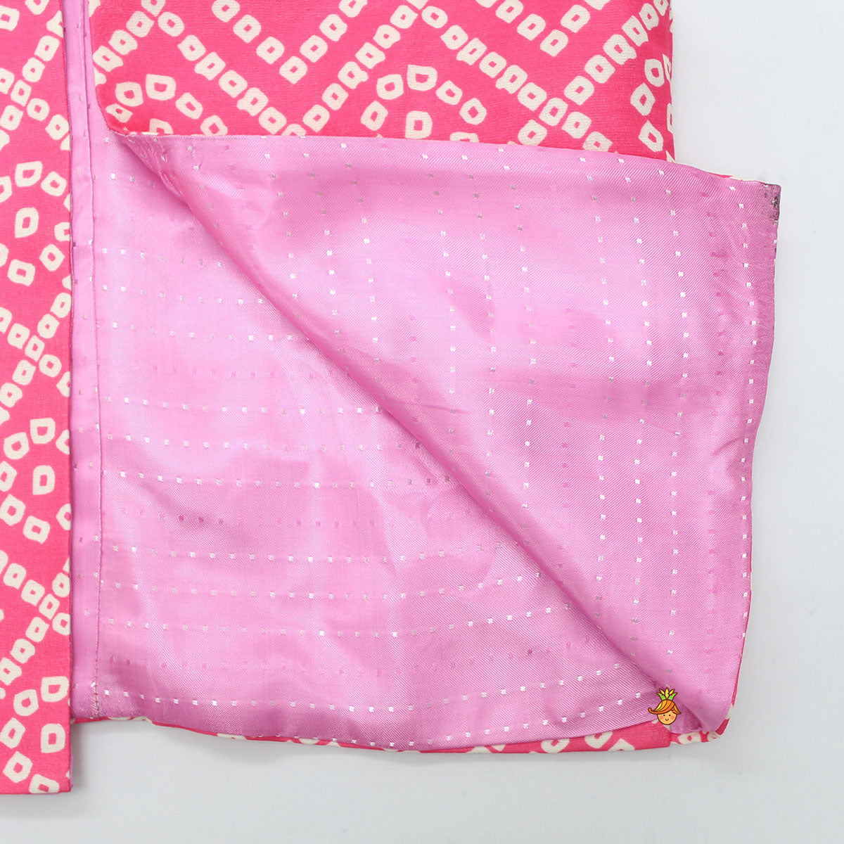 Pink Bandhani Printed Kurta With Open Jacket And Churidar