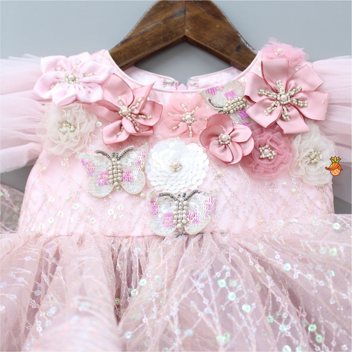 Flower Petals And Butterfly Embellished Sparkling Party Wear Dress