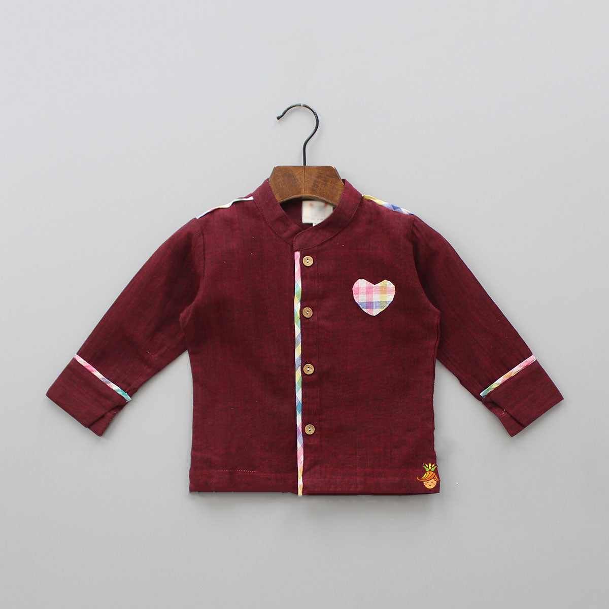 Maroon Heart Patch Detailed Shirt