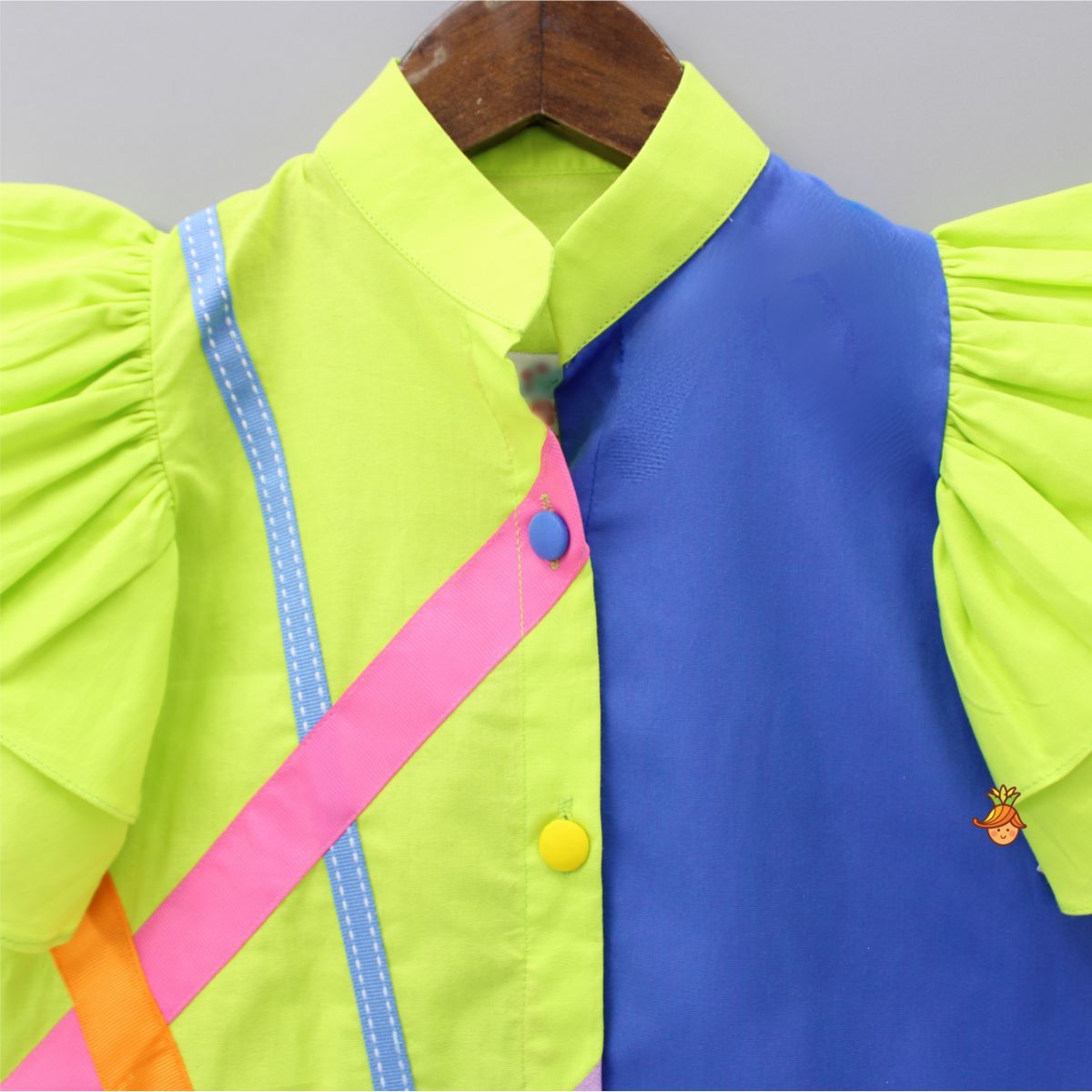Neon Green And Blue Colour Block Dress