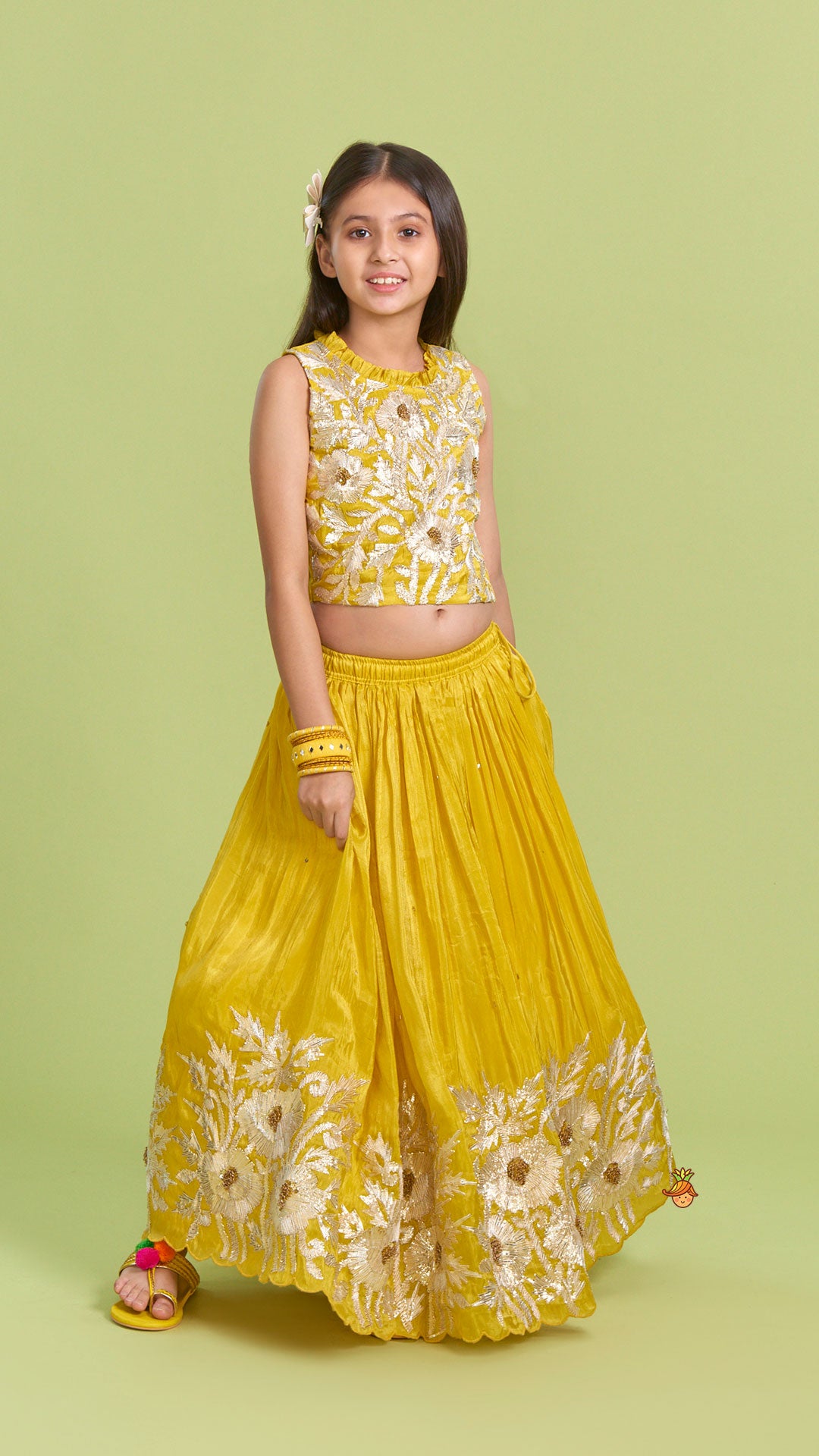 Sequins And Gota Lace Detailed Yellow Top And Lehenga