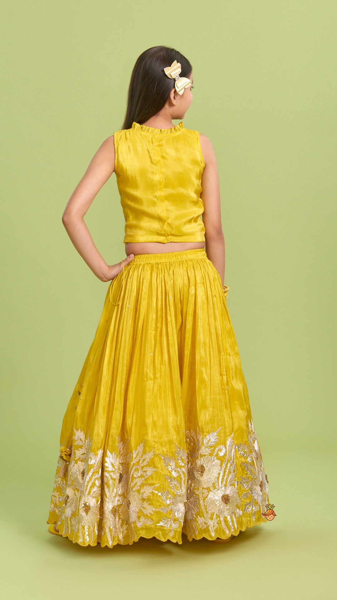 Sequins And Gota Lace Detailed Yellow Top And Lehenga