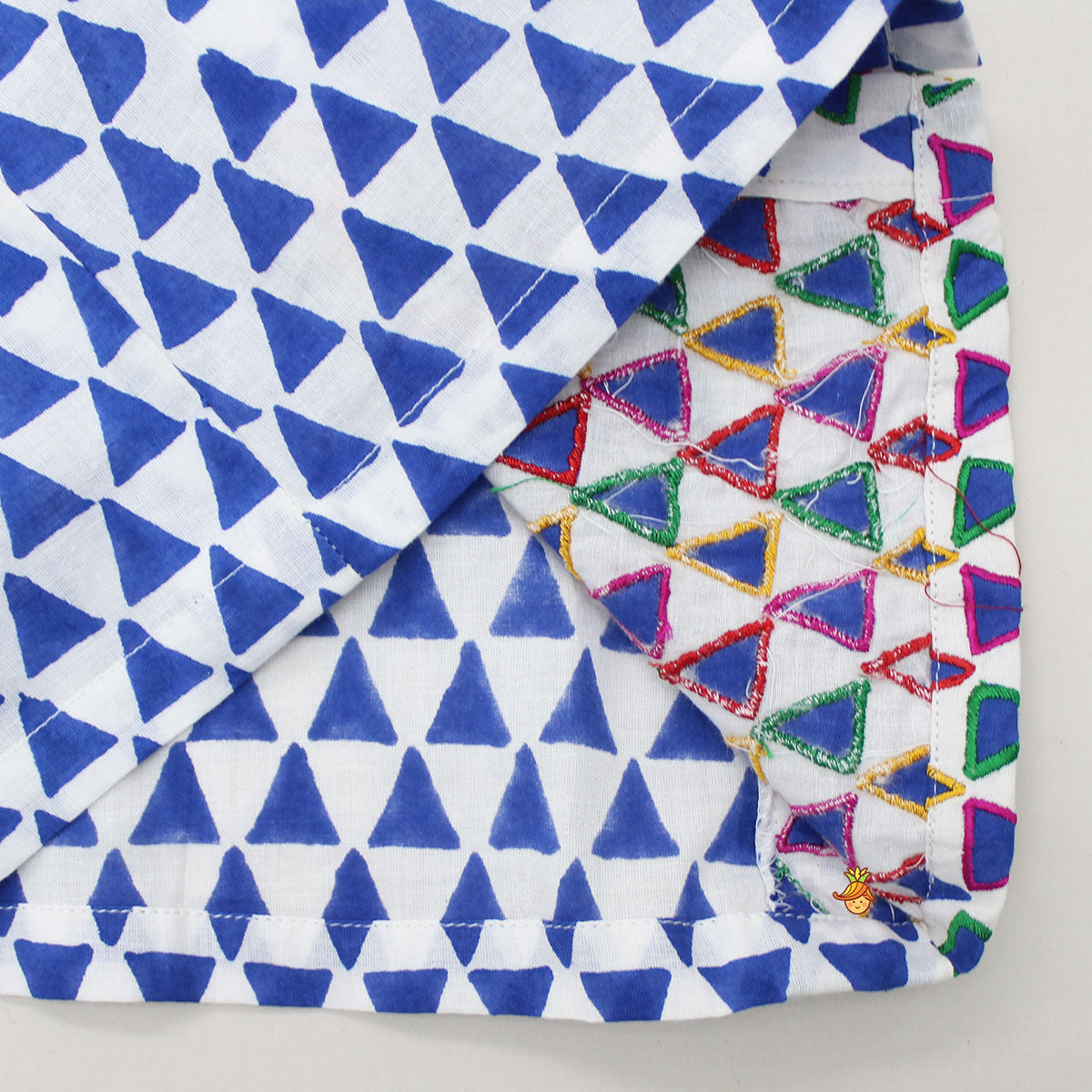 Multicolour Thread Embroidered Triangle Printed White Dress