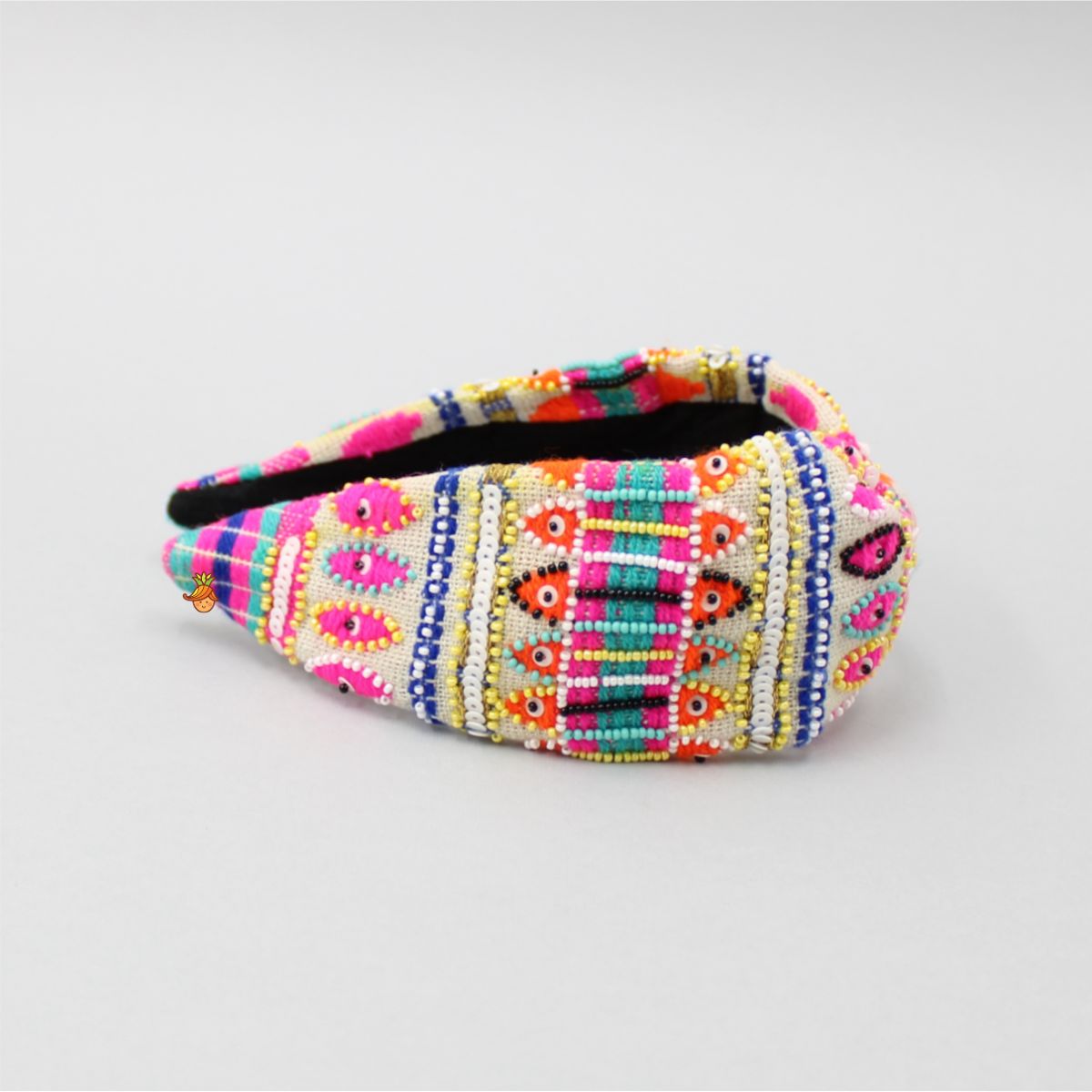 Multicolour Thread And Beads Embroidered Hair Band