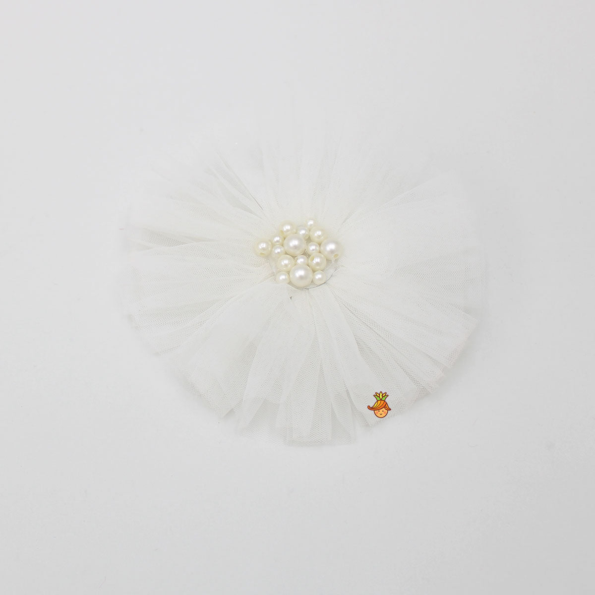 White Pearls Adorned Frilly Cute Hair Clip