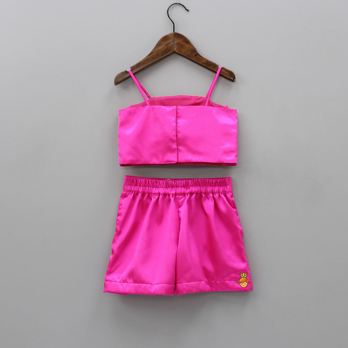 Spaghetti Straps Rani Pink Bowie Top And White Stones Adorned Shorts