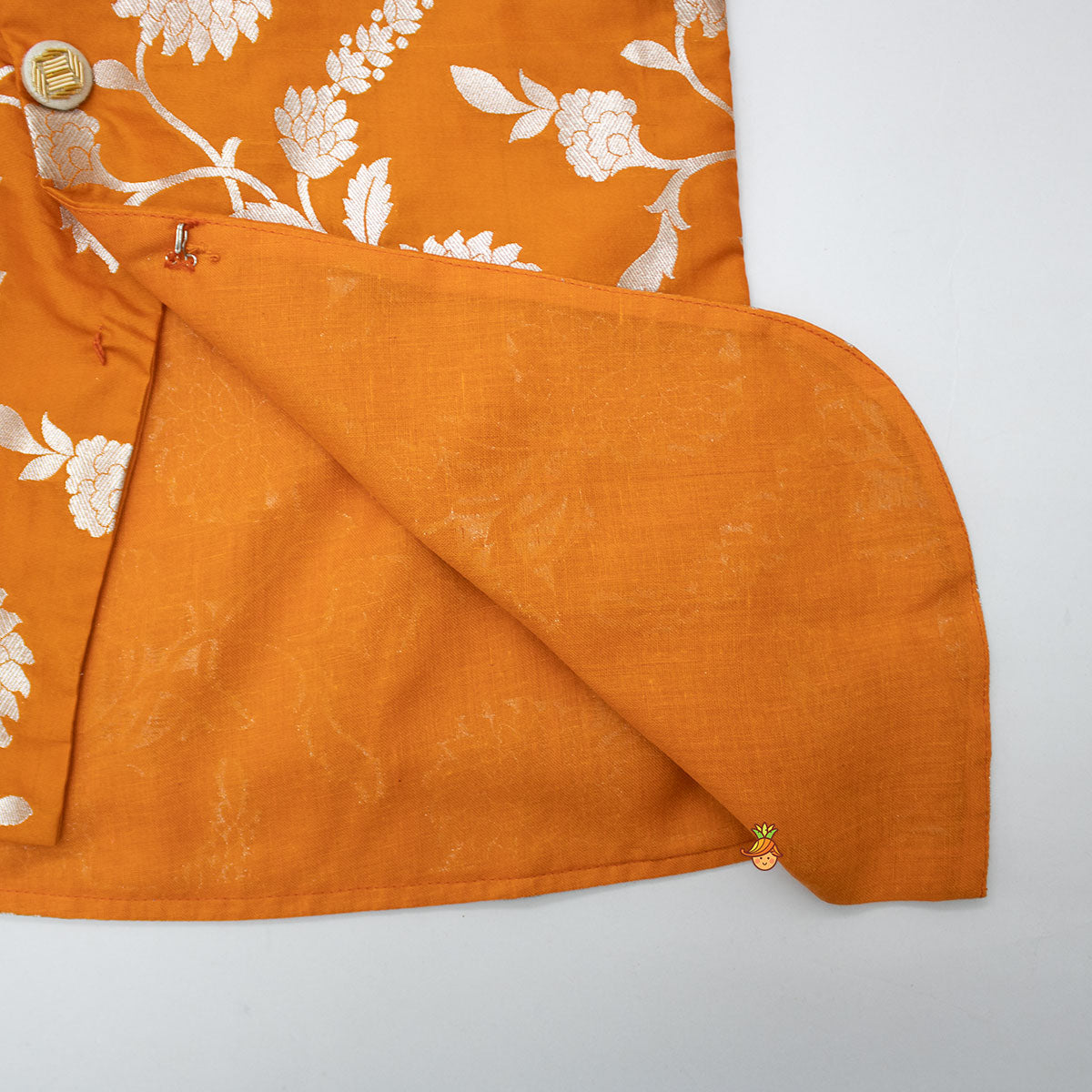Orange Floral Brocade Asymmetric Kurta With Dhoti