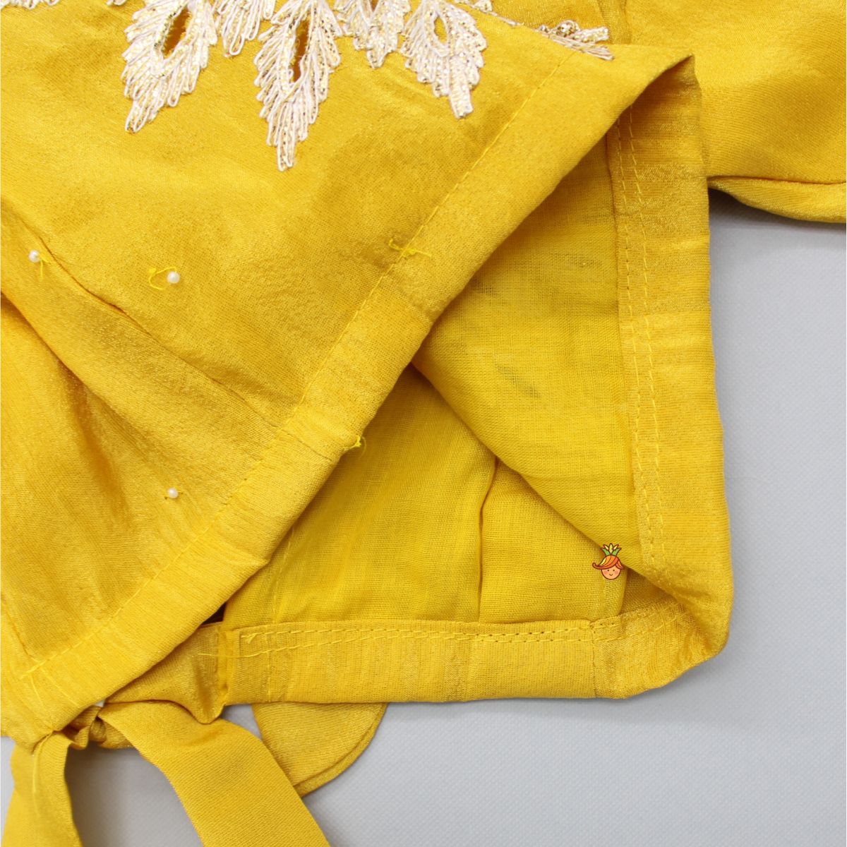 Yellow Gota Embroidered Yoke Top And Pearls Embellished Scalloped Lehenga