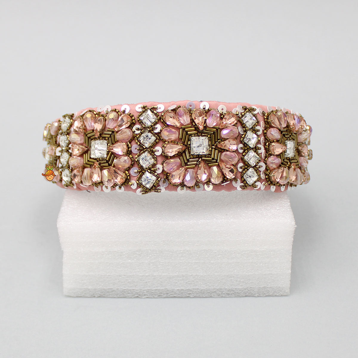 Beautiful Stones And Cut Dana Embellished Fancy Coral Pink Hair Band