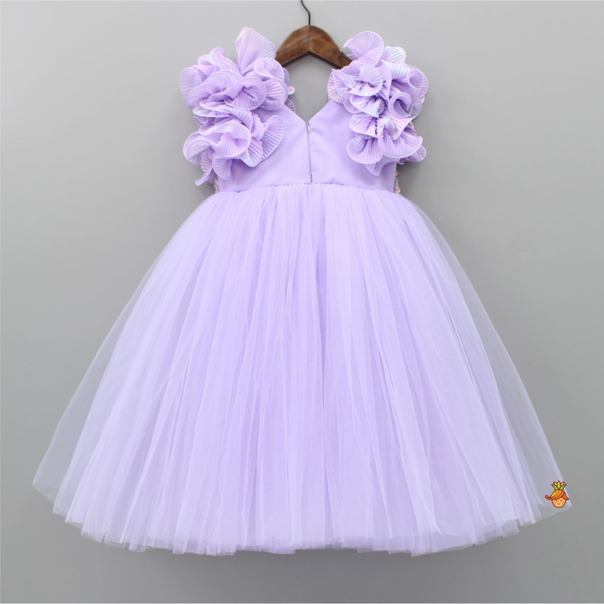 V Neck Ruffle Enhanced Lavender Fancy Gown