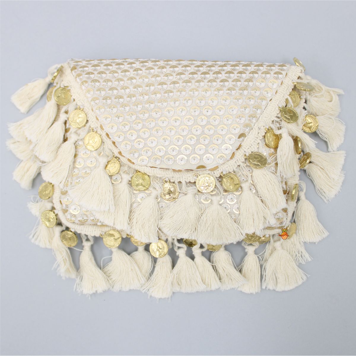 Shimmery Sequins Embroidered Georgette Off White Sling Bag