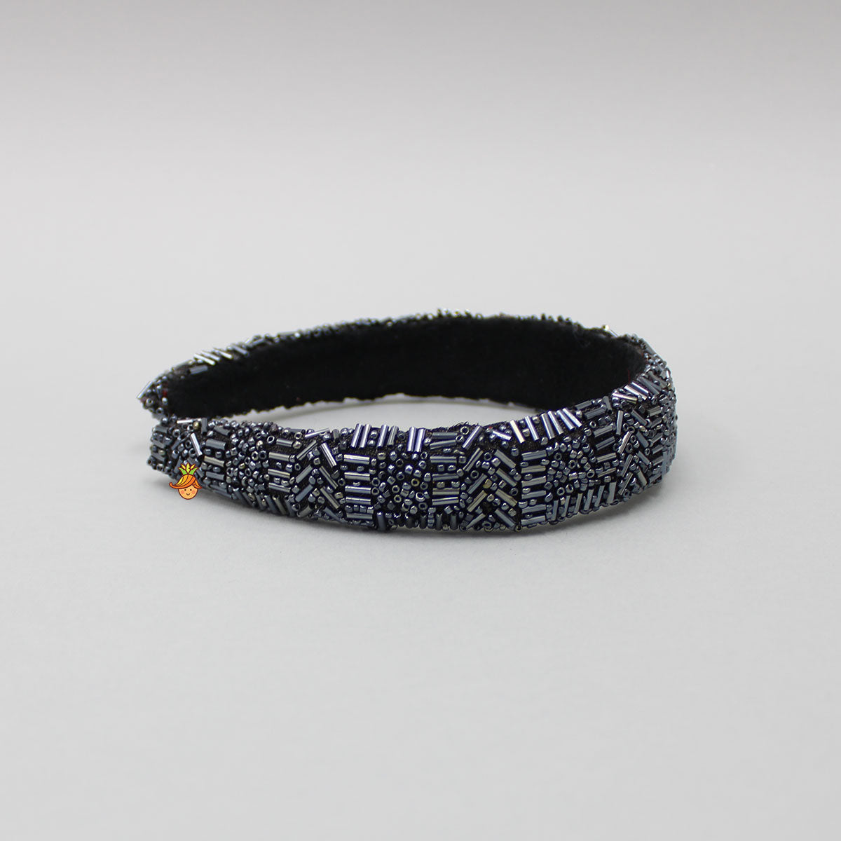 Intricate Long Beads Embroidered Navy Blue Hair Band
