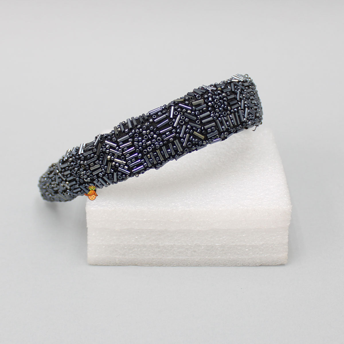 Intricate Long Beads Embroidered Navy Blue Hair Band