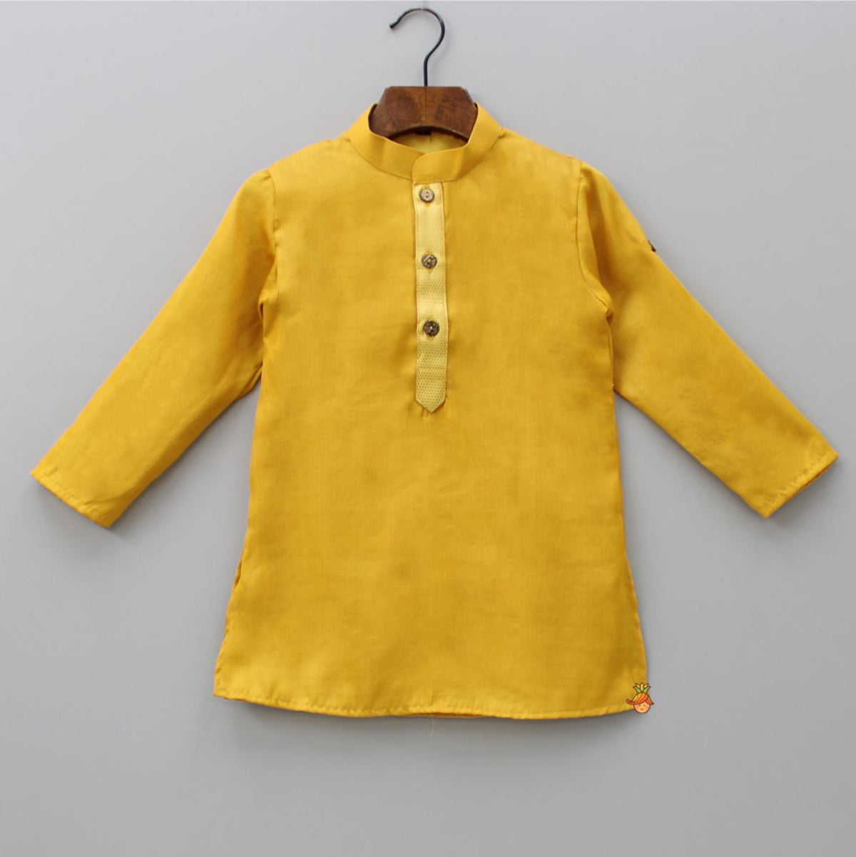 Brocade Placket Mustard Kurta With Intricate Gota Work Jacket And Pyjama