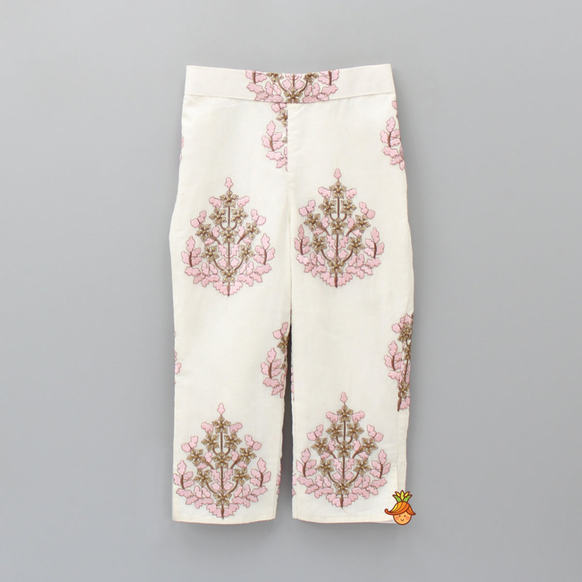Pink Side Knot Detail Top And Thread Embroidered Pant