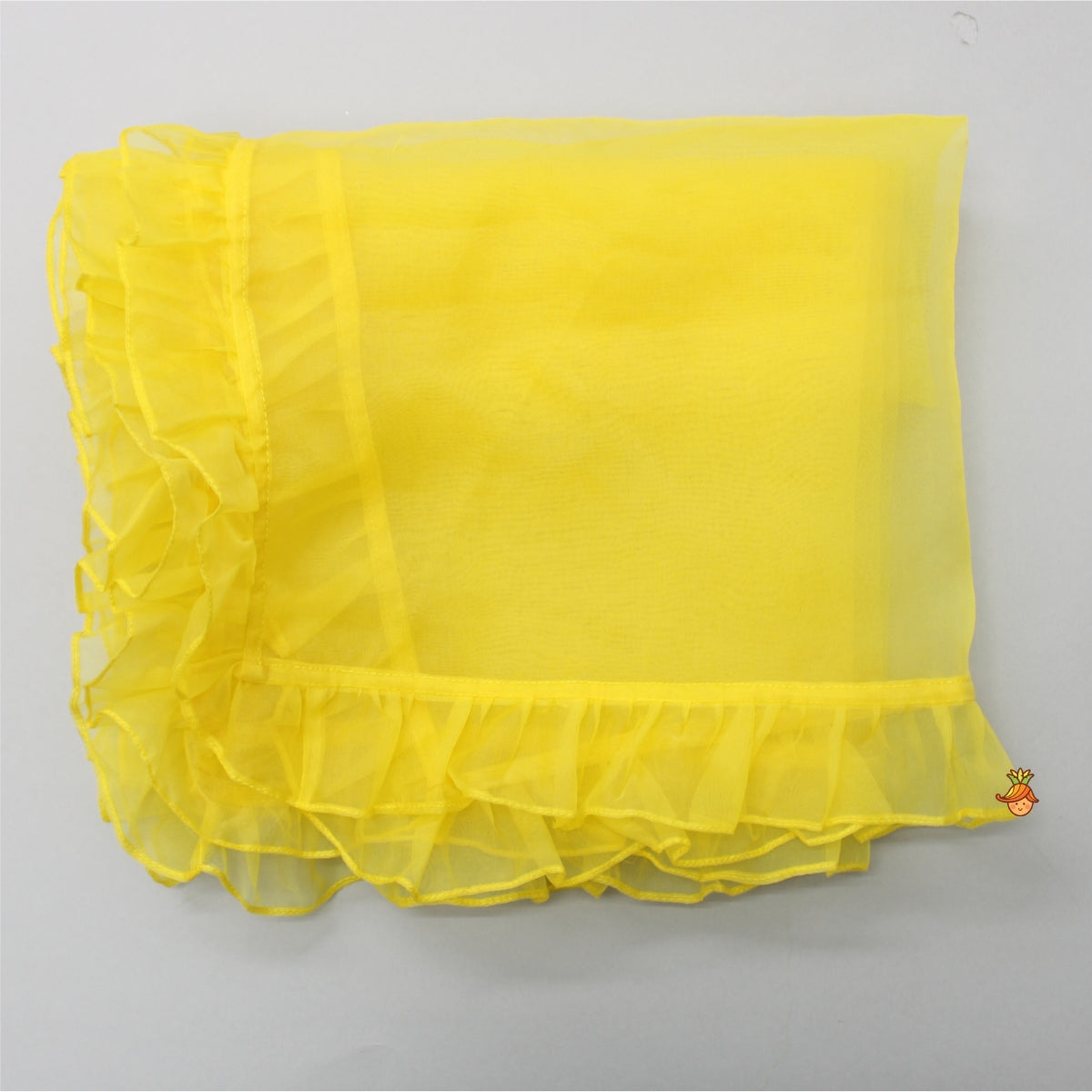 Beaded Yellow Top And Shibori Printed Lehenga With Ruffle Dupatta