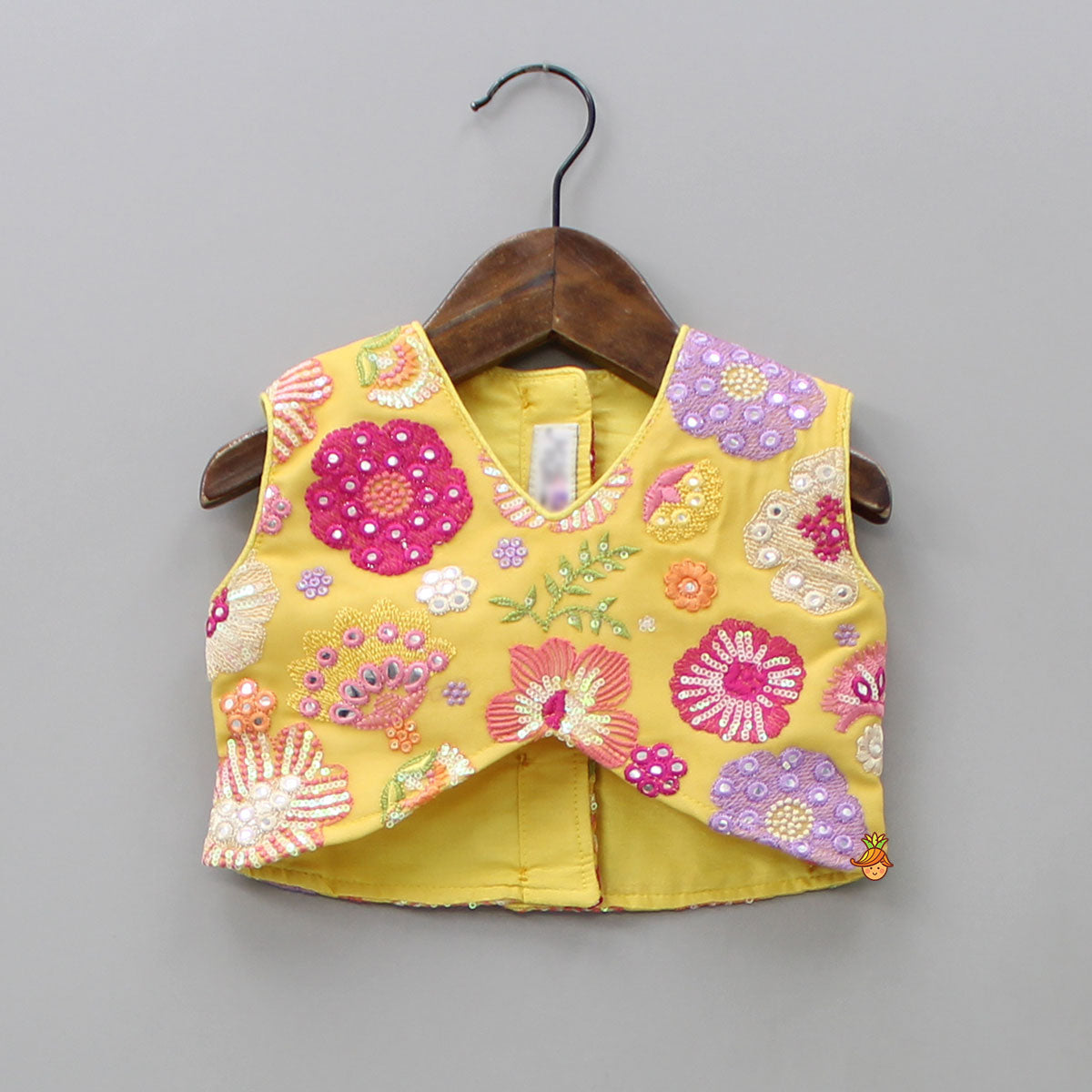 Heavy Embroidered Sleeveless Yellow Top And Lehenga