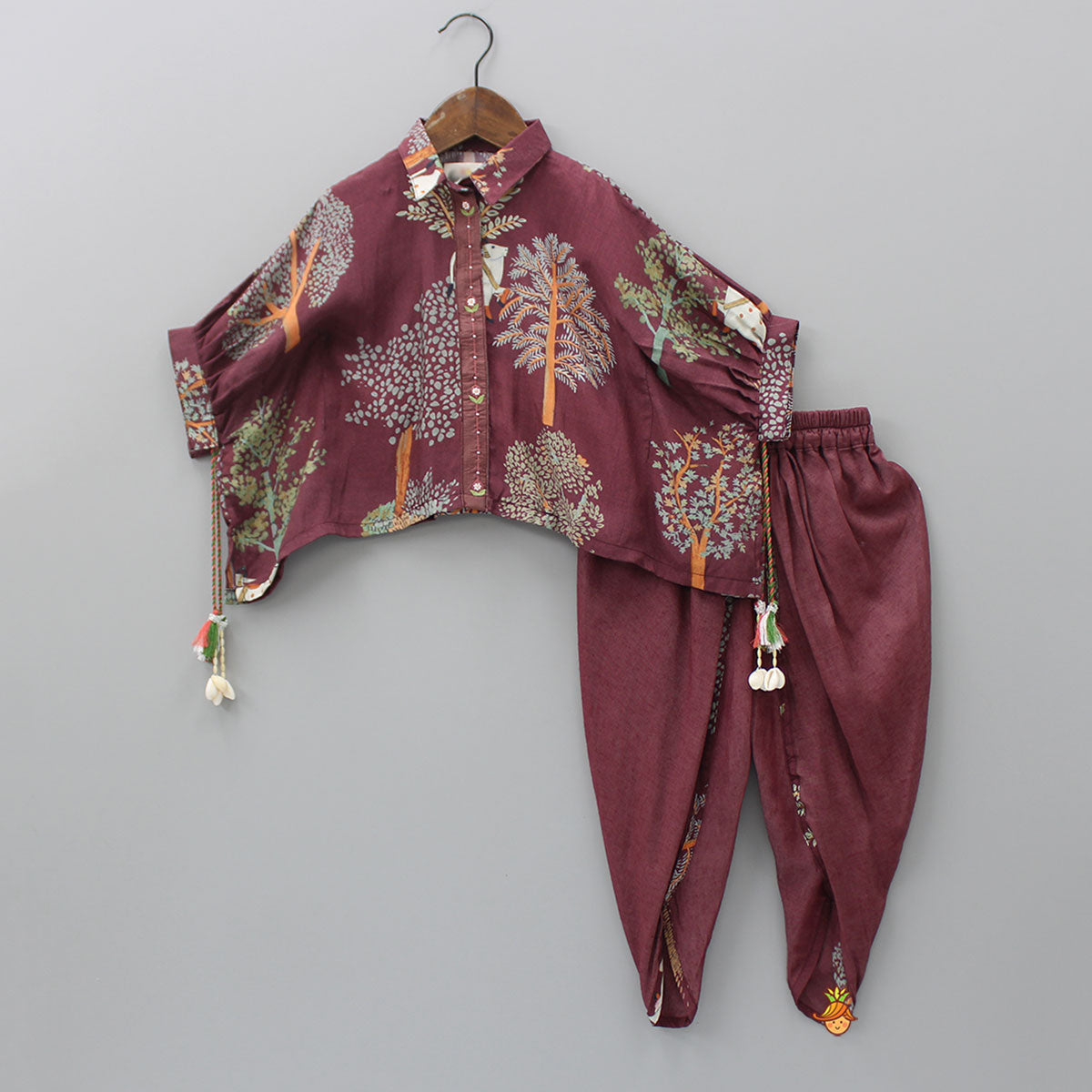Collar Neck Cow Printed Muslin Silk Kaftan Top And Dhoti Style Pant