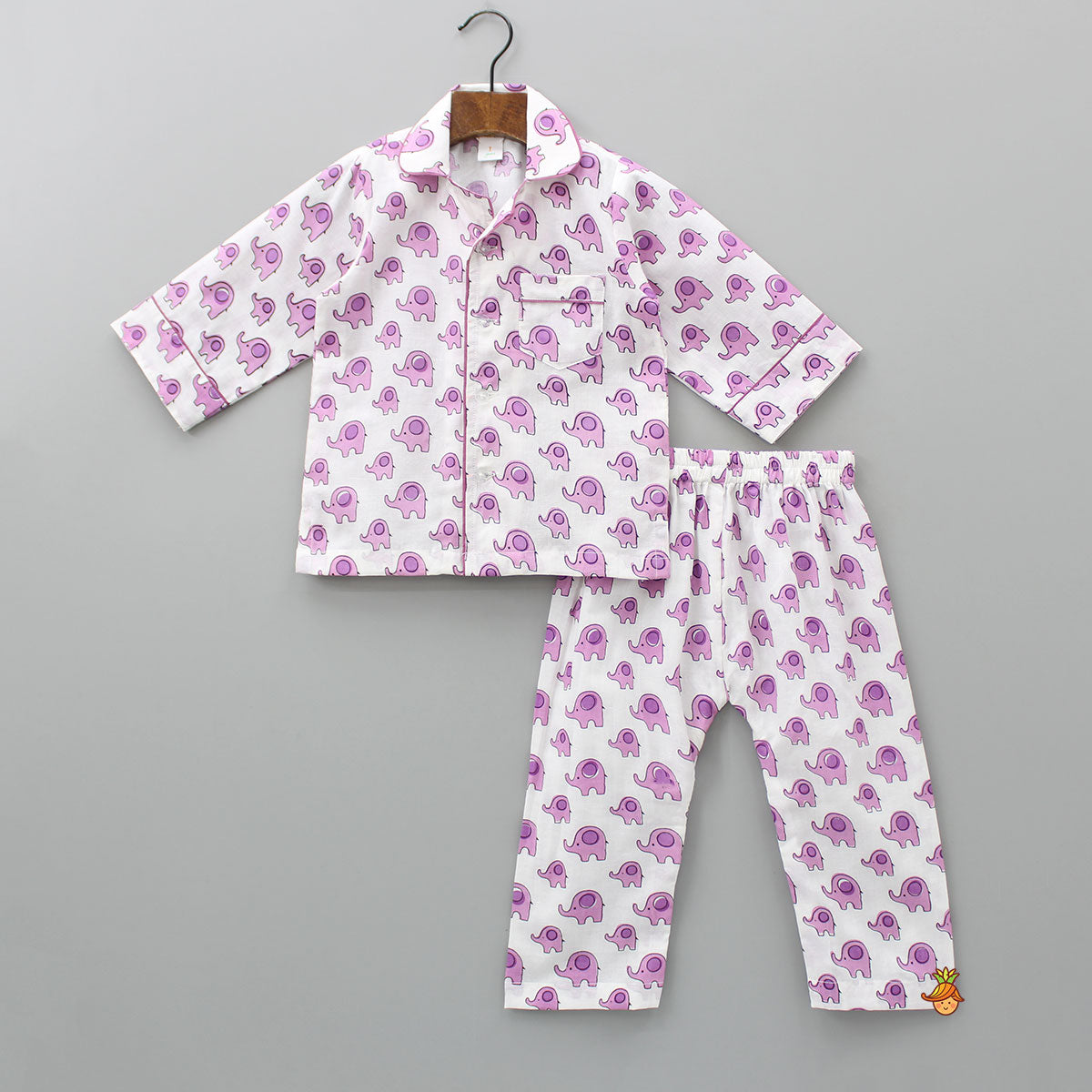 Elephant Printed Purple And White Sleepwear