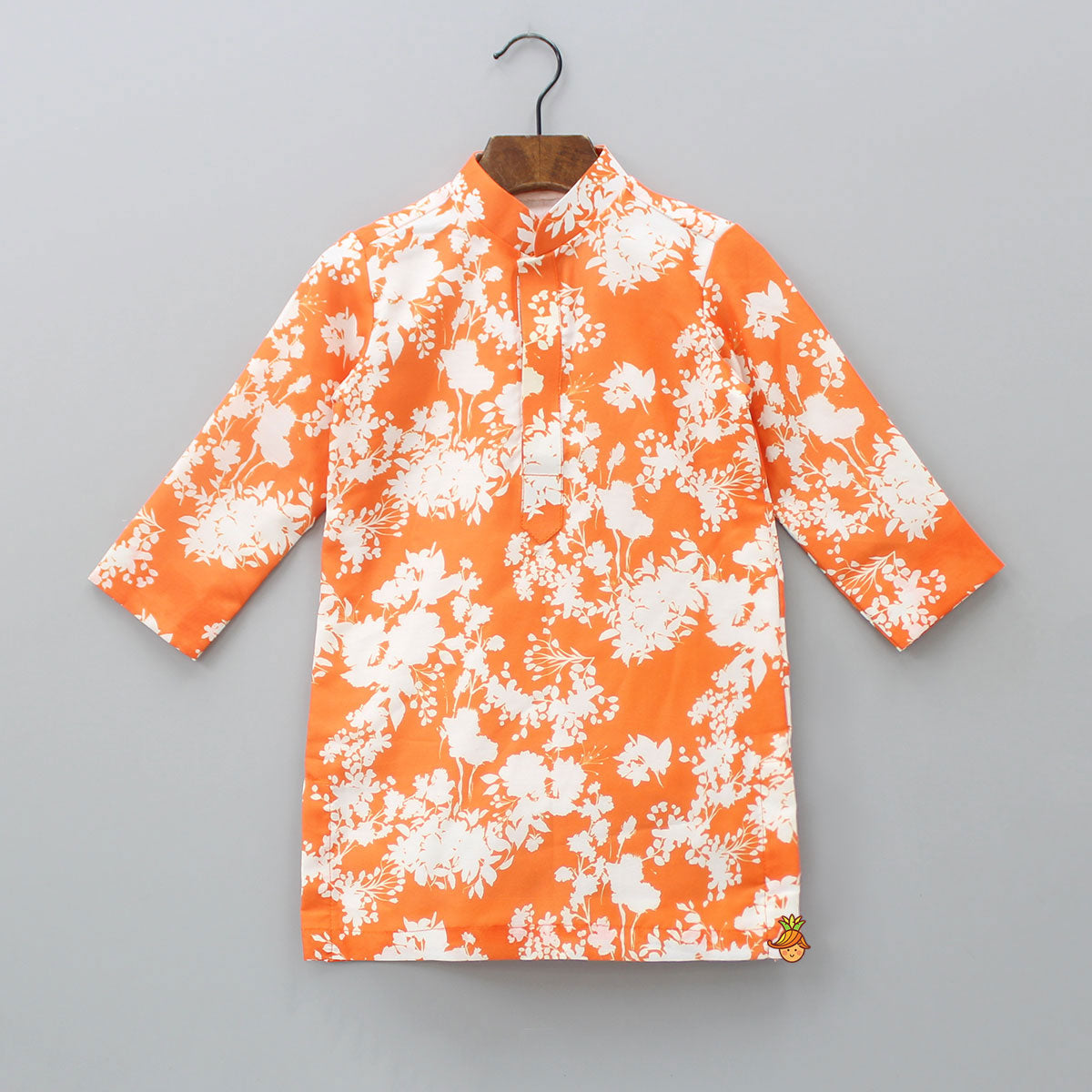 Muslin Cotton Orange Kurta With Matching Jacket And Churidar