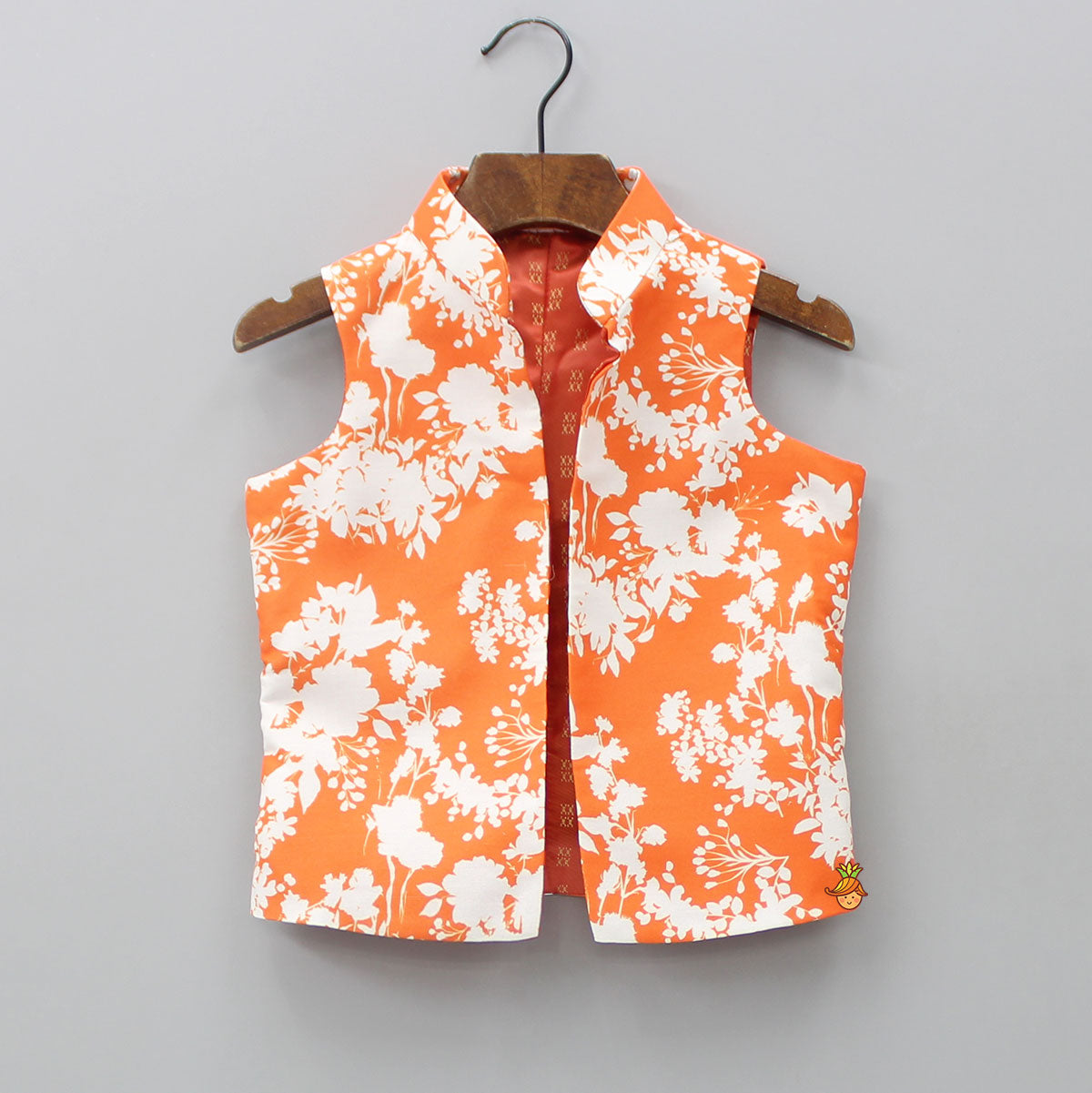 Muslin Cotton Orange Kurta With Matching Jacket And Churidar