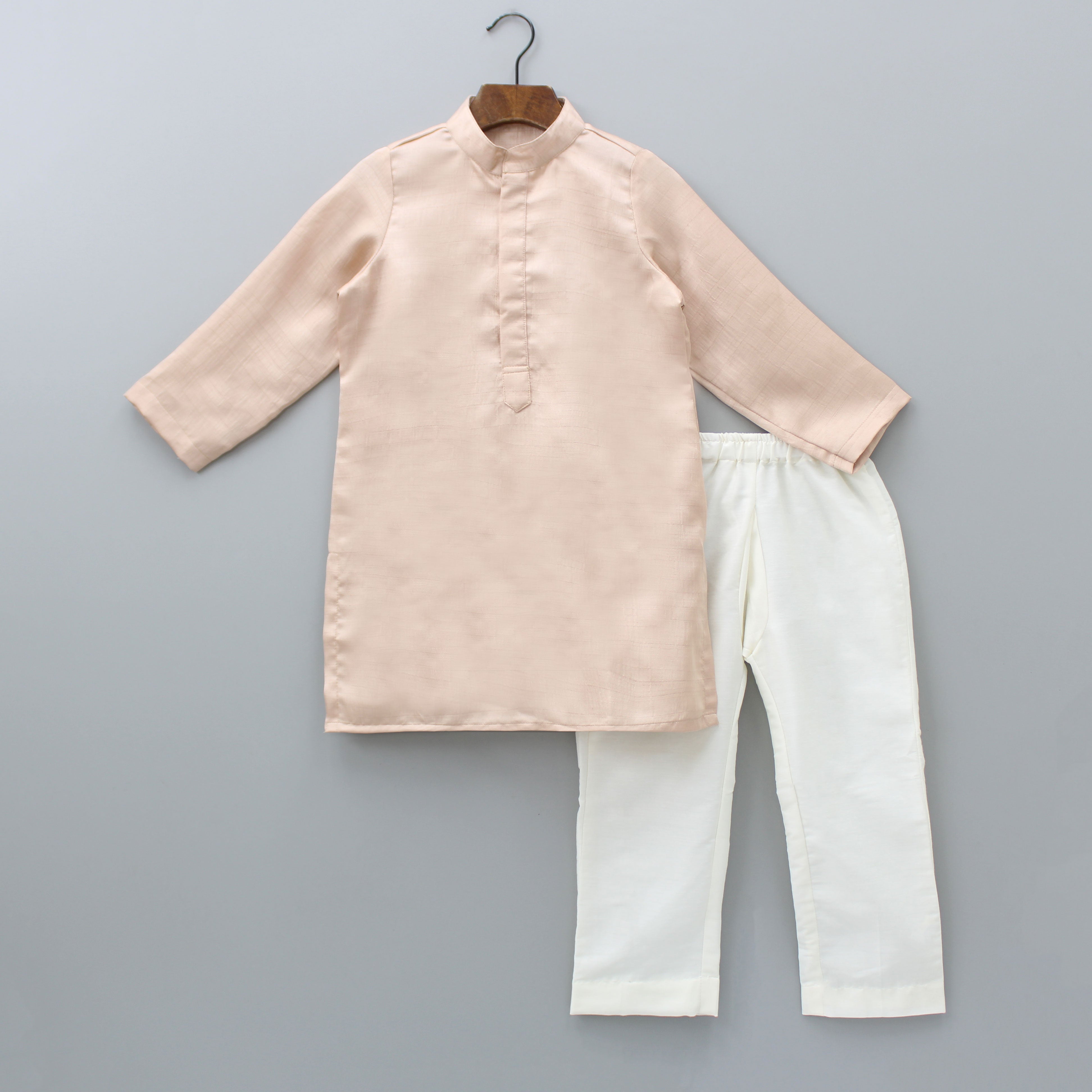 Elegant Peach Kurta And Embroidered Jacket With Off White Pyjama