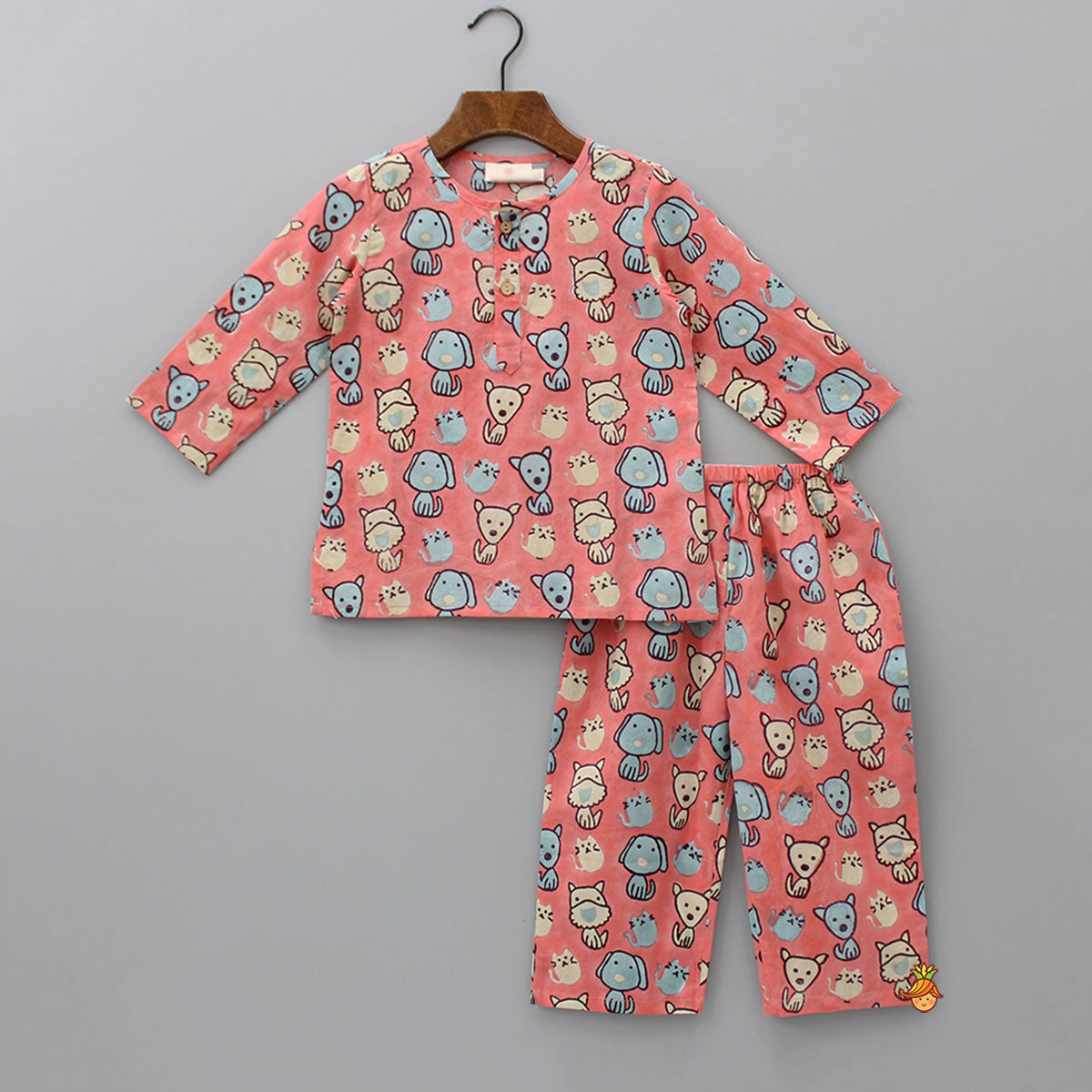 Dogs And Cats Hand Block Printed Pure Cotton Sleepwear