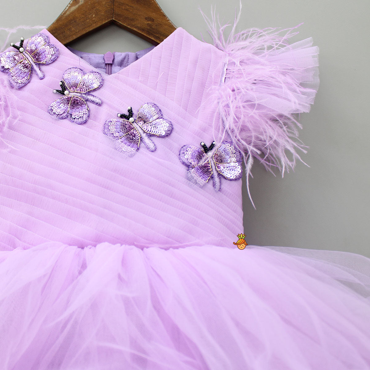 Lovely Butterfly Purple Net Ruffled Dress With Matching Hair Clip