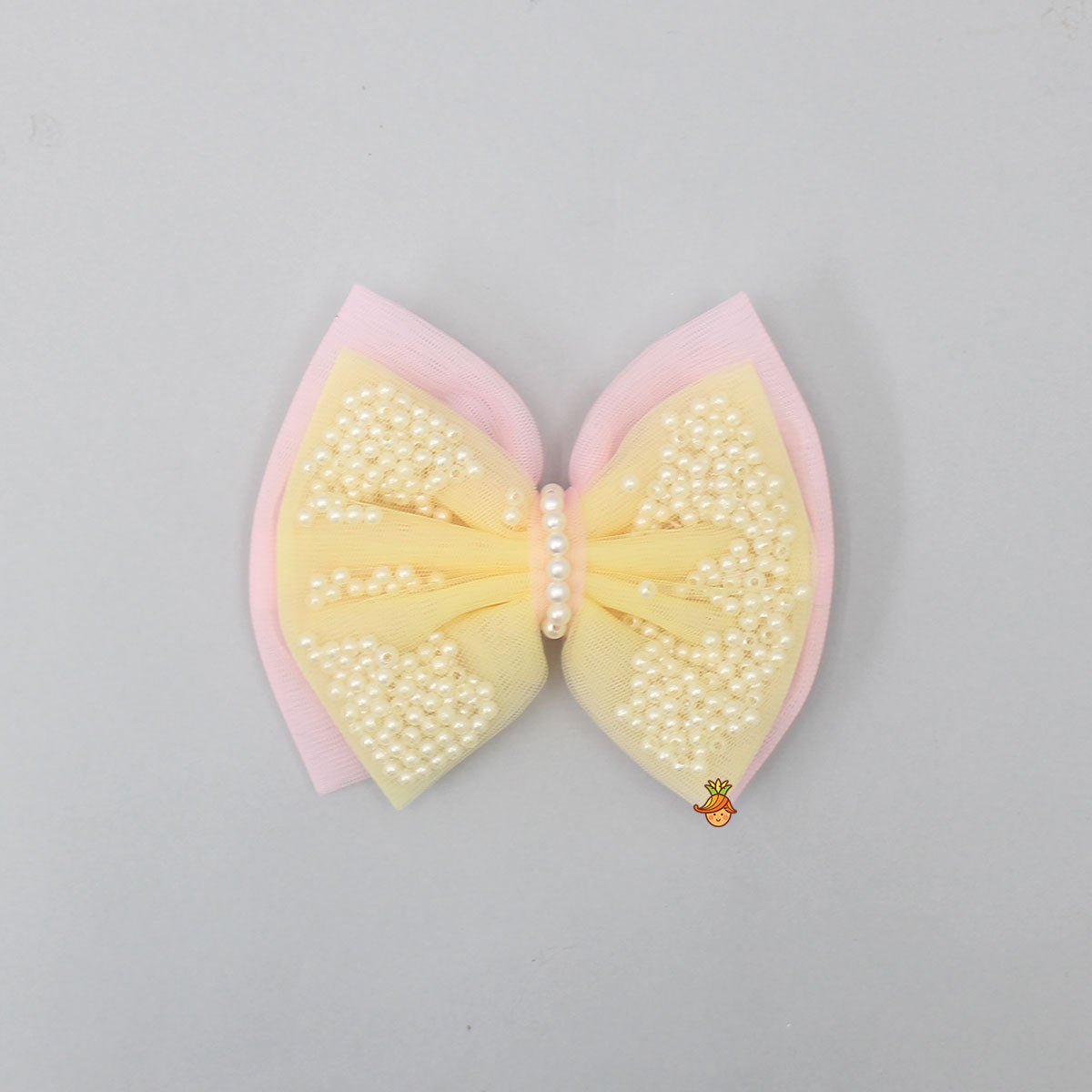 Yellow And Pink Net Dual Bowie Hair Clip